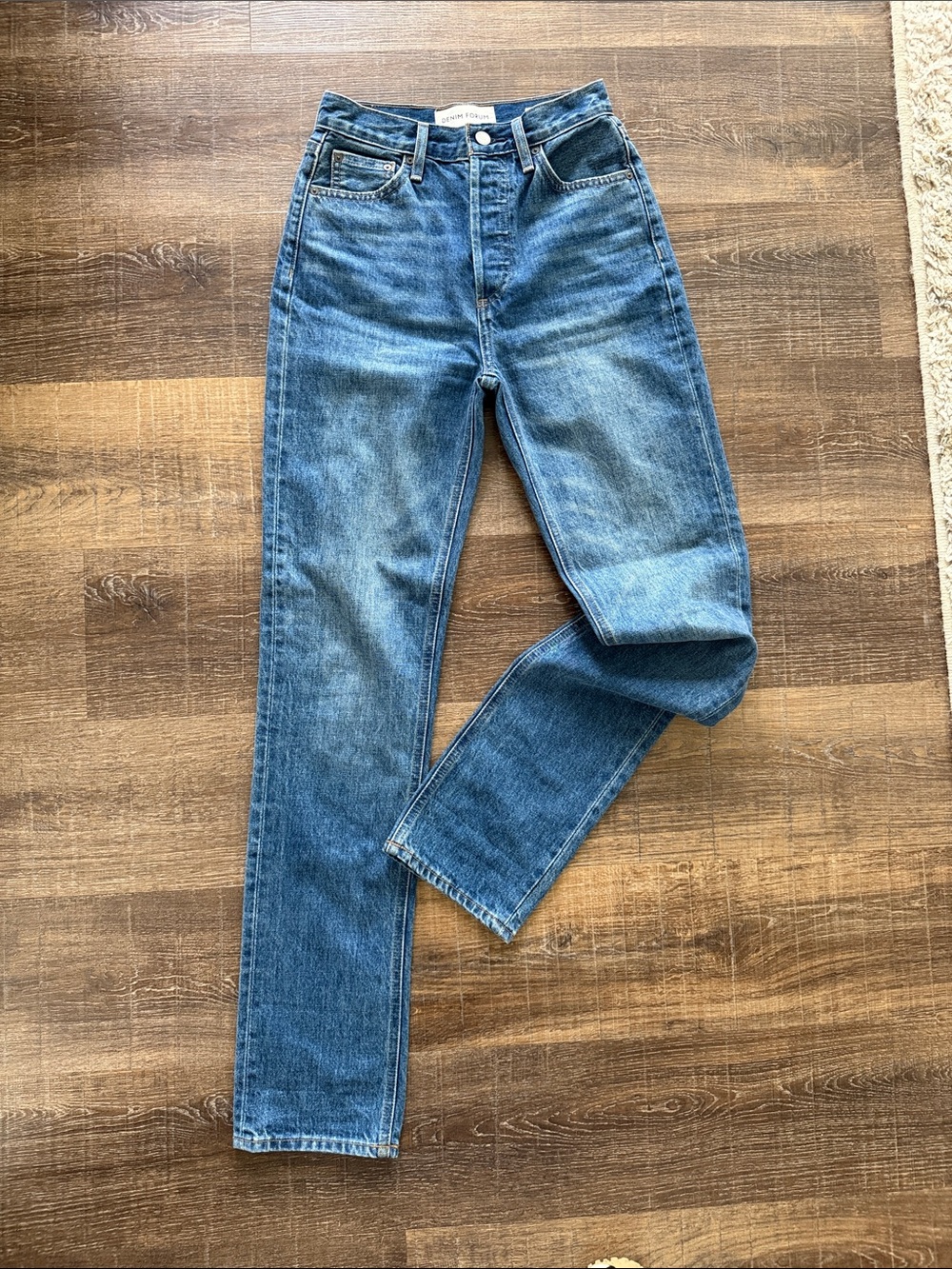 Denim Forum High-Rise Straight Jeans in Blue Wash